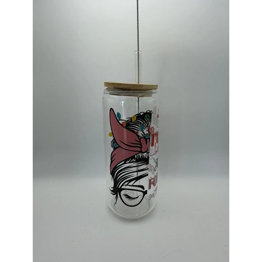 NURSE Glass Tumbler Cup Bamboo Lid Glass‎ Straw & Straw Cleaner